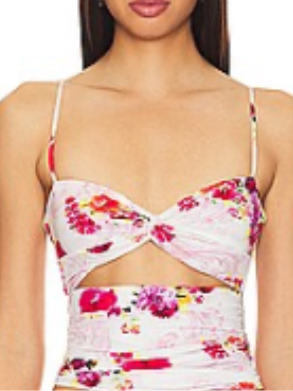 Danielle Guizio Casablanca Print Twist Tank Top — White, Pink, Red